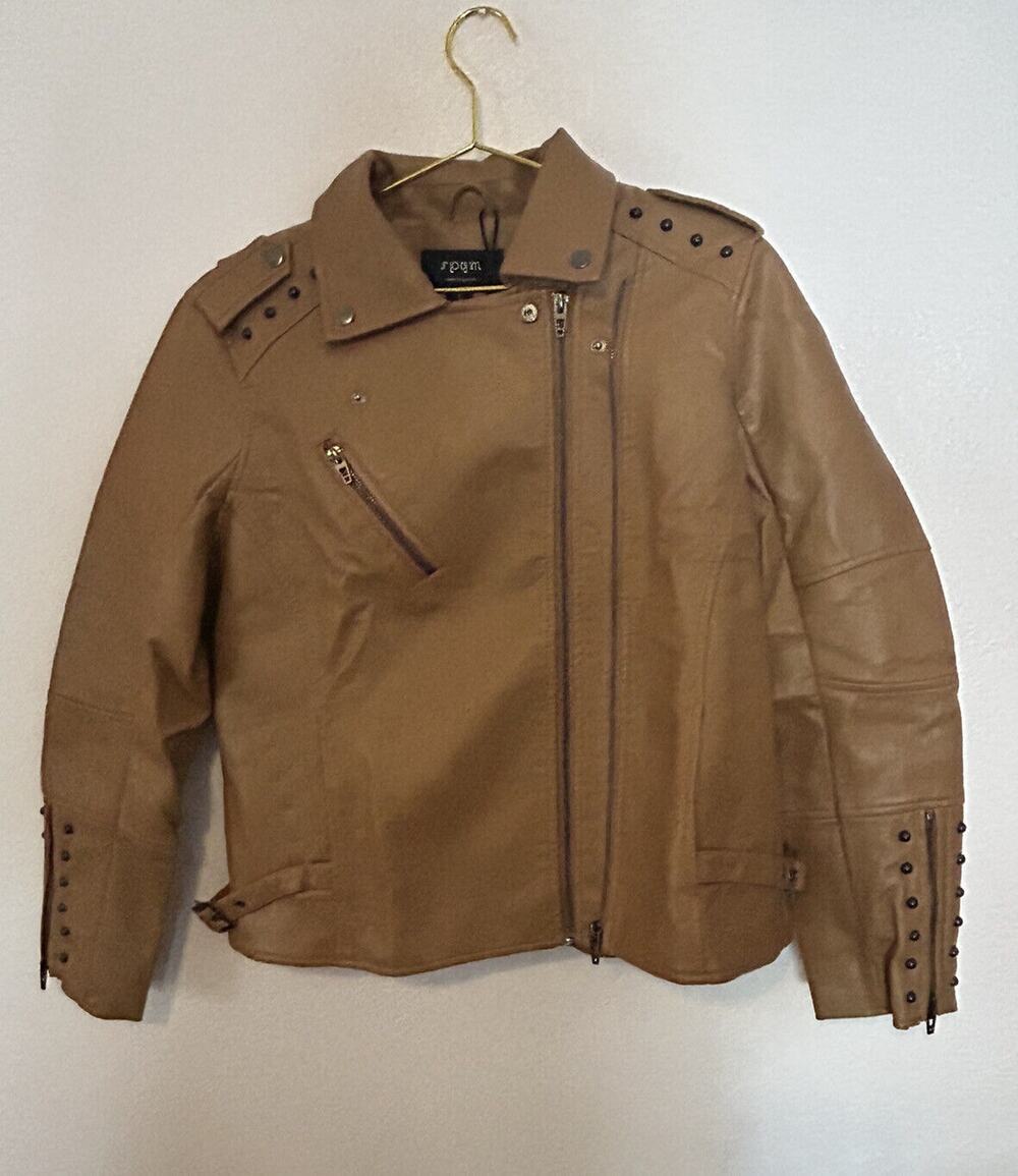 S P Y M Women's Jacket Faux Motorcycle Biker Coat Brown Large